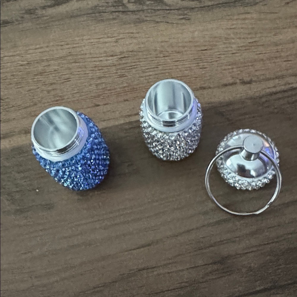 Silver and Blue Crystal Pill Keychain - Picture 3 of 3